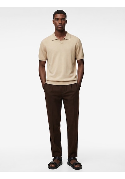 Koton Regular Fit Viskon Kısa Kollu Polo Yaka Triko Tişört Bej 6sam70054ht Ekru