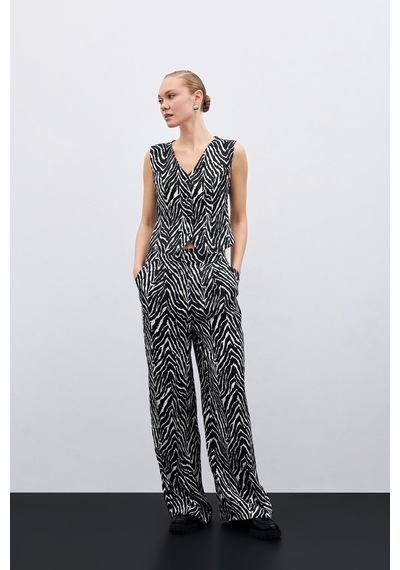 Sateen Zebra Desen Pantolon - Siyah-135474 Siyah
