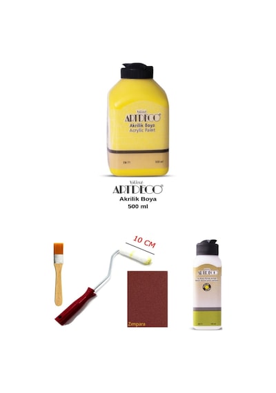 Artdeco Akrilik Boya 500 Ml Sarı Dolap Boyama Seti Mobilya Boyama Seti Parlak Vernik