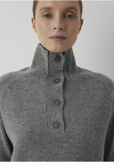 Mavi Yuvarlak Yaka Kazak Mid Grey Melange Gri