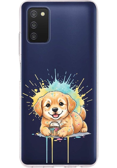 Samsung Galaxy A03s İle Uyumlu Splash Köpek Tasarımlı Şeffaf Silikon Kılıf Şeffaf