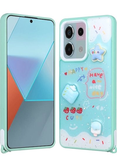 Xiaomi Redmi Note 13 Pro 5g Kılıf Parlayan Sıvılı Simli Kabartma Figürlü Kapak Cevze