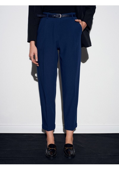 Dilvin 72205 Kemerli Kısa Paça Kumaş Pantolon-indigo Indigo