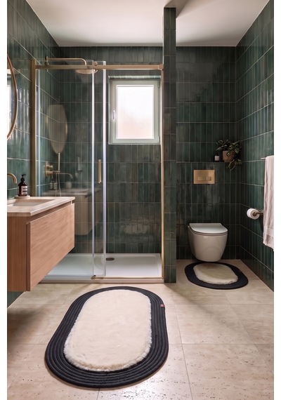 Banyo Paspası Takımı 60x100+40x60 Cm Düz Bej & Siyah Bej - Siyah