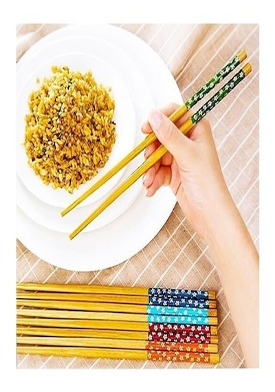 5 li Set Bambu Çin Çubuğu Chopstick Yıkanabilir ve Kullanılabilir Çok Renkli