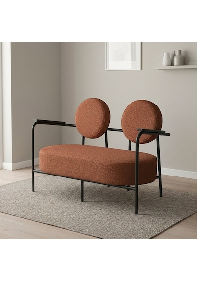 Venüs İkili Koltuk Soft Kumaş Ofis Bekleme Koltuğu Siyah Metal İskeletli - Kiremit