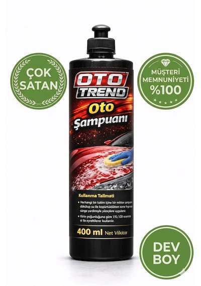Oto Trend Oto Şampuanı 400 Ml Yoğun Köpük, Güçlü Temizlik Ve Parlaklık