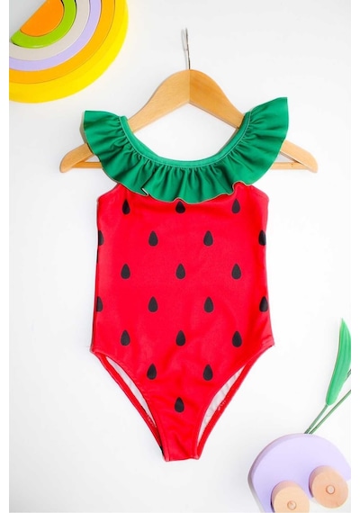 My Kids Wear Çapraz Fırfır Askılı Kız Çocuk Mayo Mavi - Sarı