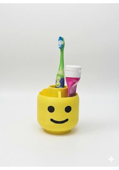 Brick Head Lego Kafa Gülen Yüz Tasarımlı Kalemlik Masaüstü Düzenleyici Organizer Sarı