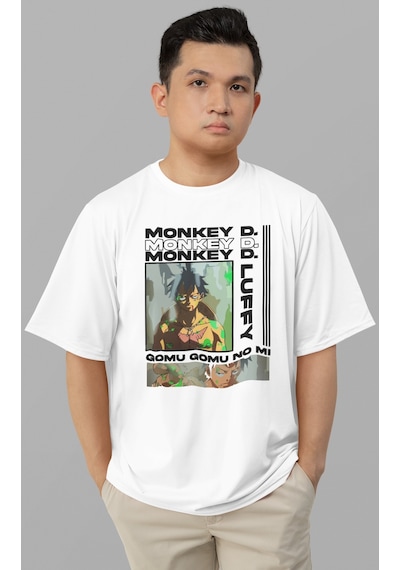 Monkey D. Luffy One Piece Baskılı Unisex Oversize Anime Karakter Beyaz