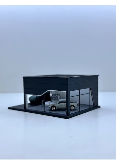 1/64 Ölçekli Siyah Renk Showroom Tasarımlı Diorama Araç Sergileme Garajı 3d Baskı