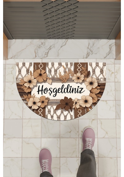 Rugmood Modern Dijital Paspas Hoşgeldiniz Çiçek Desern Kapı Önü Paspası Çok Renkli