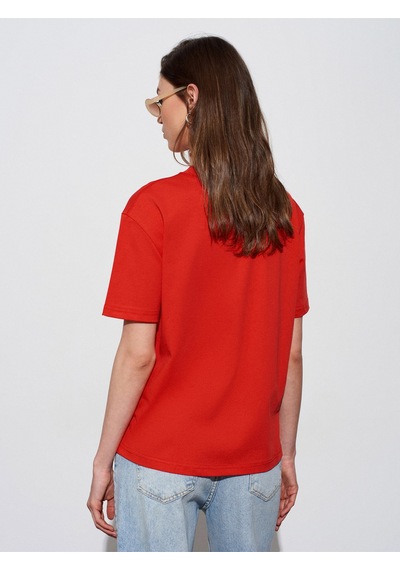 Dilvin Kadın Pamuk Bisiklet Yaka T-shirt Kırmızı - 101a30312