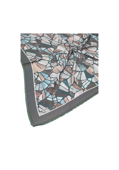 Mim Eşarp Ebruli Kışlık Desenli Eşarp 95x95 Cm Füme - Taş