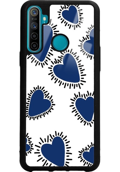 Oppo Realme C3 - 5i Mavi Kalp Tasarımlı Glossy Telefon Kılıfı Çok Renkli