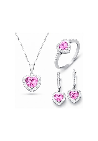 Gümüş Pembe Taşlı Kalpli Kadın Set Sl6880 87599731