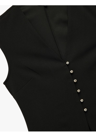Koton Krep Scuba Kumaş Slim Fit Peplum Kesim Düğmeli V Yaka Yelek Siyah 6wak30113ek Siyah