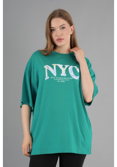 Alexandergardi Geniş Kalıp Bisiklet Yaka Baskılı Kısa Kollu T-shirt Yeşil