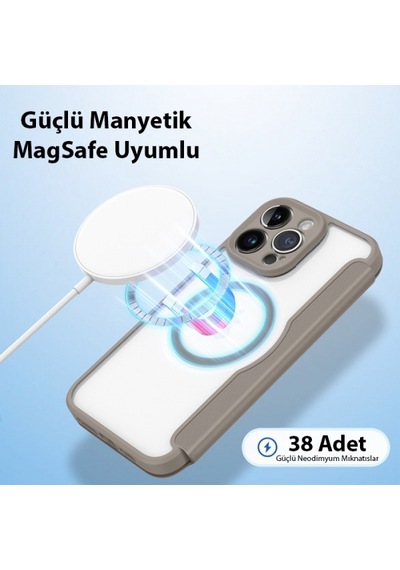 More TR Dux Ducis Apple Uyumlu iPhone 14 Pro 6.1 Kılıf Skin X Pro Series MagSafe Kapaklı Kılıf Folio Case - Bej