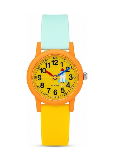 Roket Desenli Turuncu Kız Erkek Çocuk Kol Saati Analog Saat St-304413 Sarı