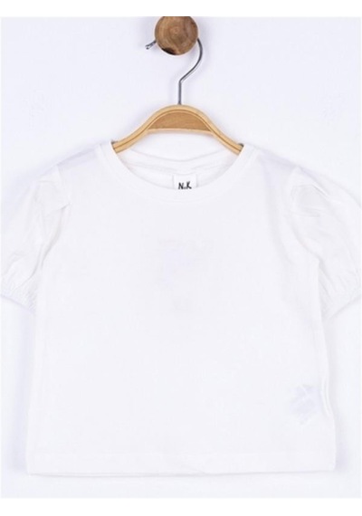 Nk Kids Kız Bebek Pamuklu Kısa Kol Kol Büzgülü Basic Tshirt-11691 Krem
