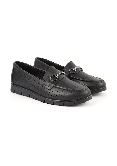 Libero L076.2500-1 Lazer Kesim Metal Tokalı Esnek Kalın Eva Taban Kadın Loafer Siyah