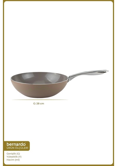 Bernardo Natura Seramik Wok Tava Kahverengi 28 Cm Bej - Kahverengi