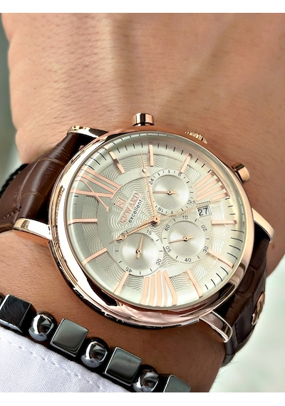 Reward Marka Deri Kordon Orjinal Klips Su Geçirmez Erkek Kol Saati + Bileklik Rose Gold - Gold