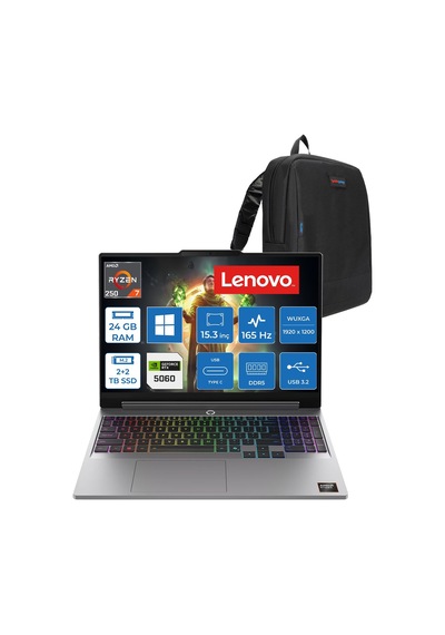 Lenovo LOQ 15AHP11 W83TN0095TRP06 Ryzen 7 250 24 GB 2 TB SSD+2 TB SSD 8 GB/rtx5060 115w 15.3" W11P Dizüstü Bilgisayar + Çanta