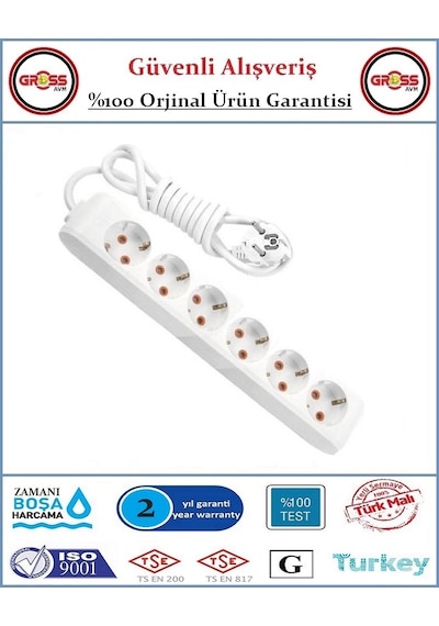 Viko Multi-let Altılı Topraklı Priz - 3 Metre - Çocuk Korumalı