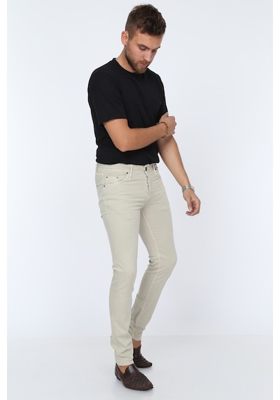 Digital Jeans Dar Kesim Erkek Likralı Açık Gri Kot Pantolon Krem Açık Gri