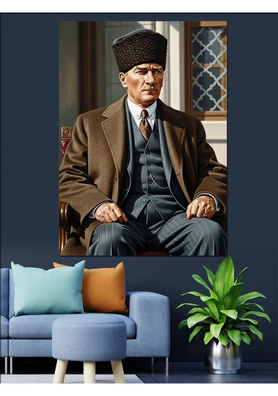 Mustafa Kemal Atatürk Oturuşu Dekoratif Kanvas - Mdf Ahşap Tablo