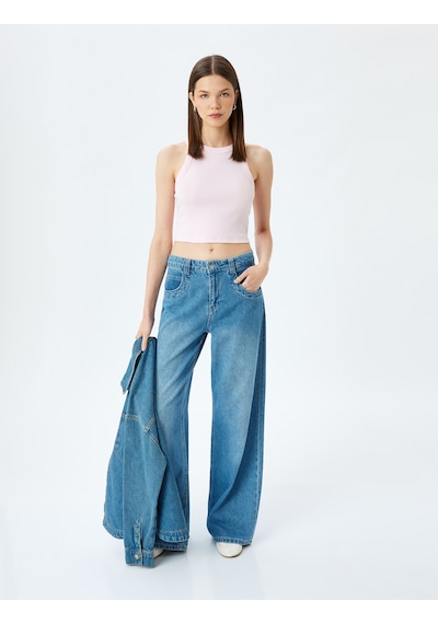 Koton Crop Atlet Halter Yaka Fitilli Slim Fit Pembe 5sal30083ık Gül