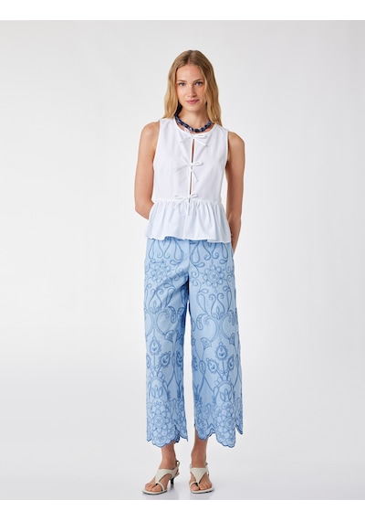 Koton Pamuklu Kolsuz Yuvarlak Yaka Peplum Kesim Fiyonklu Poplin Bluz Beyaz 6sak60245ew