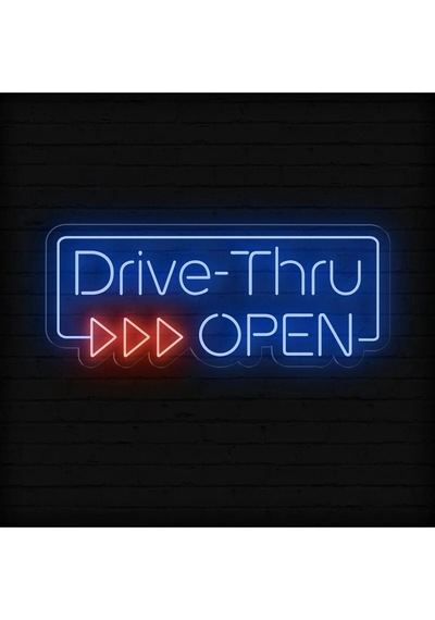 Drive-thru Open Yazılı Neon Tabela Mavi