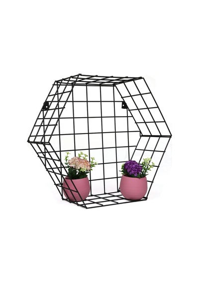 Wessdizayn Altıgen Metal Duvar Rafı Kafes Telli Dekoratif Çiçeklik Wd-09