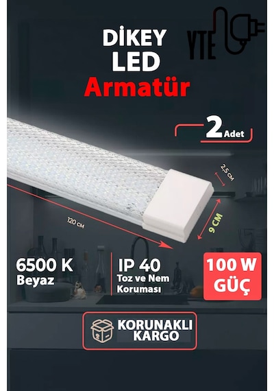 100 W Kristal Led Bant Armatür 120 Cm Yüksek Işık 2 Adet Beyaz