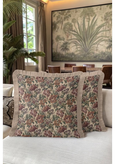 Lüks Vintage Çiçekli Saçaklı Yastık Kılıfı - Klasik Nostaljik Bej Püsküllü Kırlent Kılıfı Metalik Toprak Kiremit Lüks Vintage Çiçekli Saçaklı Yastık Kılıfı - Klasik Nostaljik Bej Püsküllü Kırlent Kılıfı Metalik Toprak Kiremit