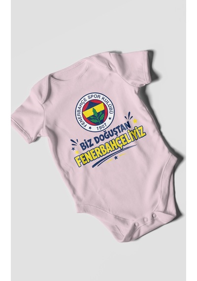 Morivokids Biz Doğuştan Fenerbahçeliyiz Kısa Kollu Bebek Body %100 Pamuk Bebe Pembe