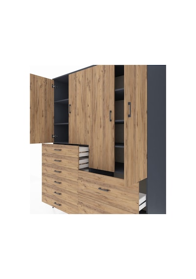 Kronos Gardrop 7 Raflı 8 Çekmeceli 4 Kapaklı 176x59x221 Antrasit-çam Çam Kronos Gardrop 7 Raflı 8 Çekmeceli 4 Kapaklı 176x59x221 Antrasit-çam Çam