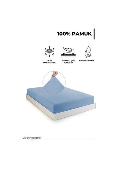Lastikli & Hipoalerjenik Çarşaf%100 Pamuk Penye Kumaş Mavi 140x200, Luxcarsaf Çok Renkli