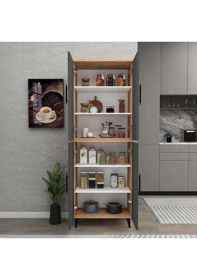 Reyo Home Enda Raflı 4 Kapaklı Çok Amaçlı Dolap Çam- Antrasit