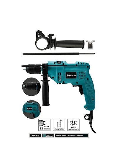 Assur ASR205 500W 13MM Elektrikli Matkap Mavi