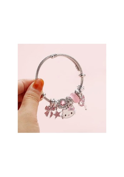Lunarie Pembe Hello Kitty Figürlü Dolu Charm Kelepçe Bileklik Çok renkli