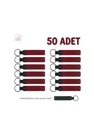 Görsel Sanatlar Etkinliği Hatırası, 50'li Set, Kişiselleştirilebilir Anahtarlık, Kırmızı & Siyah