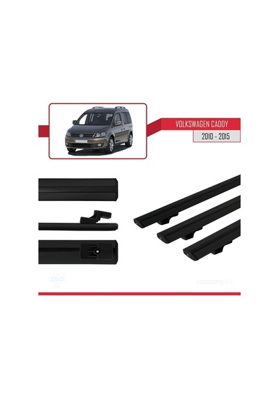 Volkswagen Caddy 2010-2015 Arası İle Uyumlu Basic Model Ara Atkı Tavan Barı Siyah 3 Adet