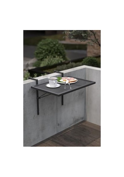 Katlanabilir Metal Balkon Masası, Pratik Kullanım İçin Açık Ceviz