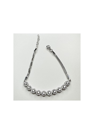 925 Ayar Gümüş Halo Baget Zirkon Taşlı Kadın Bileklik 19.5 Cm Gümüş - 865398655 Gümüş