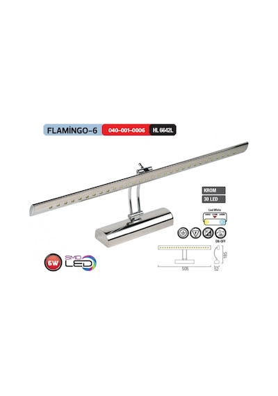 Horoz Flamingo-6 6w Led Li Tablo Ayna Aplik Ilık Beyaz I Beyaz