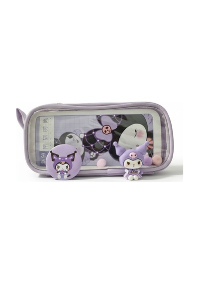 Kuromi Ve My Melody Şeffaf Bölmeli Kalemlik Lila